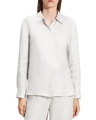 Theory Linen-blend Straight Top In Grey