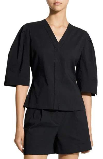 Theory Linen Blend Top In Black