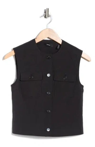 Theory Linen Blend Trucker Vest In Black