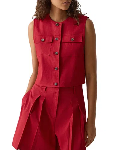 Theory Trucker Vest In Good Linen In Cherry