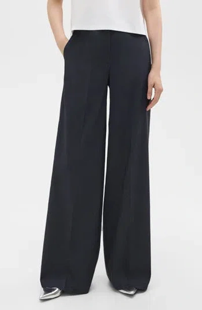 Theory High Waist Double Knit Wide Leg Pants In Black