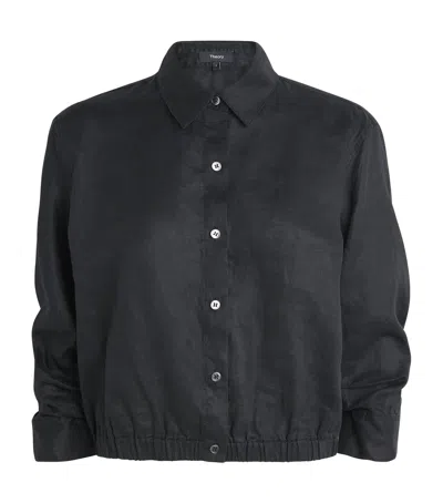Theory Linen Cinched Shirt In Black