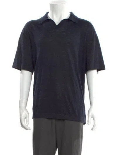 Pre-owned Theory Linen Collar Polo Shirt W/ Tags In Blue
