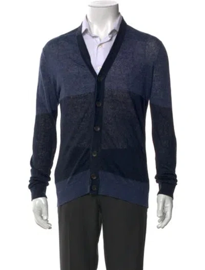 Pre-owned Theory Linen Colorblock Pattern Cardigan In Black