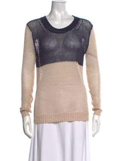 Pre-owned Theory Linen Colorblock Pattern Sweater In Blue