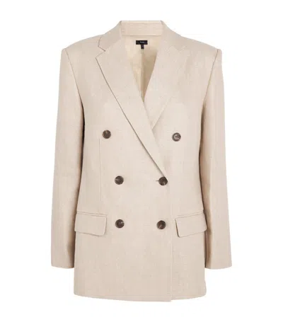 Theory Linen Double-breasted Blazer In Neutral