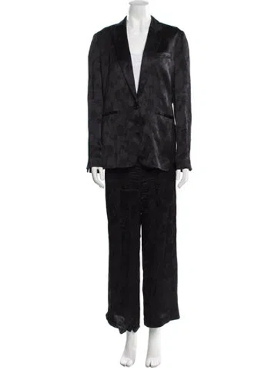 Pre-owned Theory Linen Floral Print Pantsuit In Black