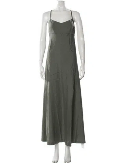 Pre-owned Theory Linen Long Dress In Green