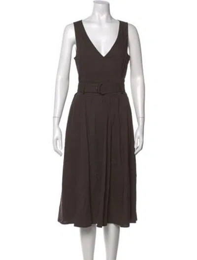 Pre-owned Theory Linen Midi Length Dress In Brown