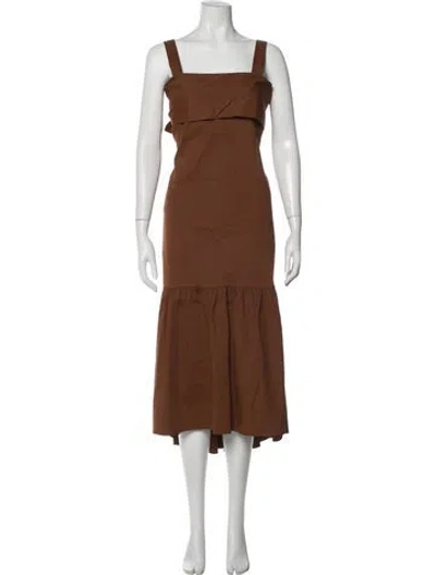 Pre-owned Theory Linen Midi Length Dress In Brown