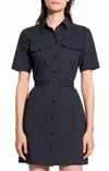 Theory Womens Black Military Short-sleeve Cotton-blend Stretch-twill Midi Dress In Multi
