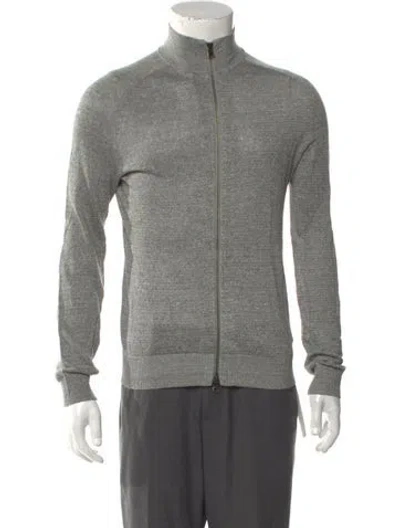 Pre-owned Theory Linen Mock Neck Cardigan In Gray