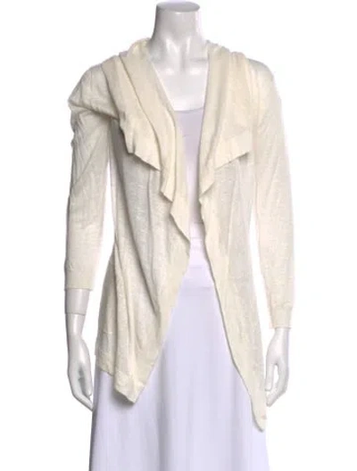 Pre-owned Theory Linen Open Front Sweater In White