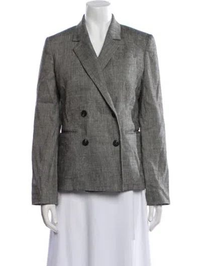 Pre-owned Theory Linen Plaid Print Blazer In Gray