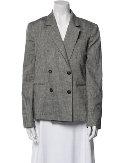 Pre-owned Theory Linen Plaid Print Blazer In Gray