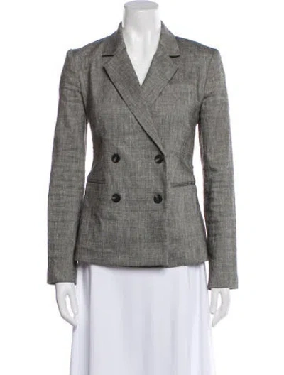 Pre-owned Theory Linen Plaid Print Blazer In Gray