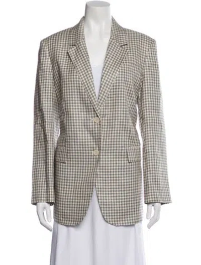 Pre-owned Theory Linen Plaid Print Blazer In Neutral