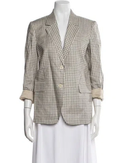Pre-owned Theory Linen Plaid Print Blazer In Neutral