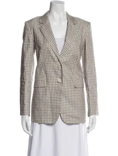 Pre-owned Theory Linen Plaid Print Blazer In Neutral