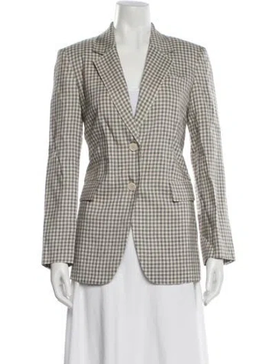 Pre-owned Theory Linen Plaid Print Blazer W/ Tags In Neutral