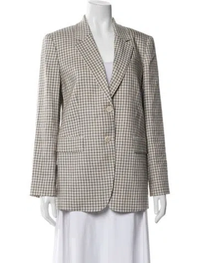 Pre-owned Theory Linen Plaid Print Blazer W/ Tags In Neutral
