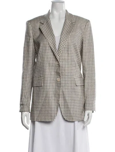 Pre-owned Theory Linen Plaid Print Blazer W/ Tags In Neutral