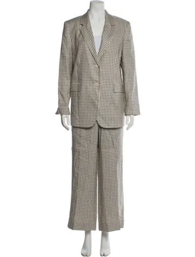 Pre-owned Theory Linen Plaid Print Pantsuit In Multi