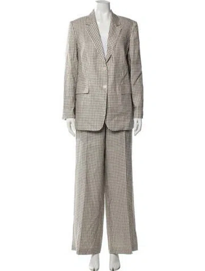 Pre-owned Theory Linen Plaid Print Pantsuit In Neutral