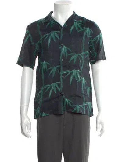 Pre-owned Theory Linen Printed Shirt In Green