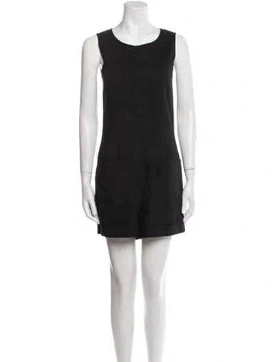 Pre-owned Theory Linen Scoop Neck Romper In Black