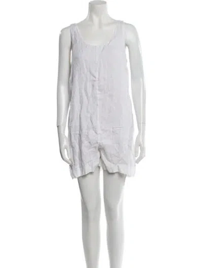 Pre-owned Theory Linen Scoop Neck Romper In White