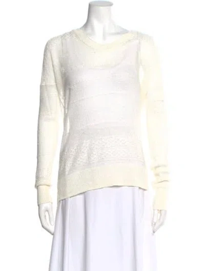 Pre-owned Theory Linen Scoop Neck Sweater In White