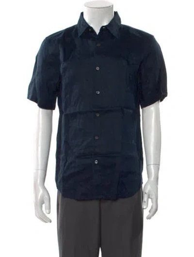 Pre-owned Theory Linen Short Sleeve Shirt W/ Tags In Blue