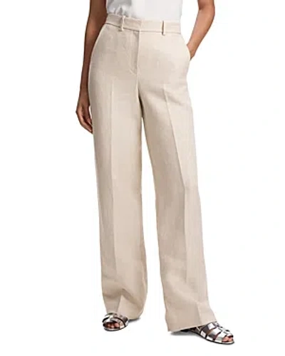 Theory Linen Straight Leg Trousers In Straw