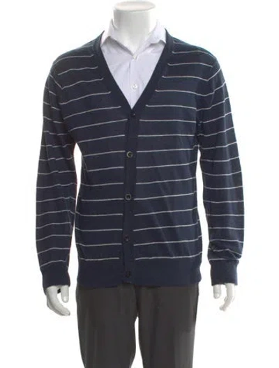 Pre-owned Theory Linen Striped Cardigan In Blue