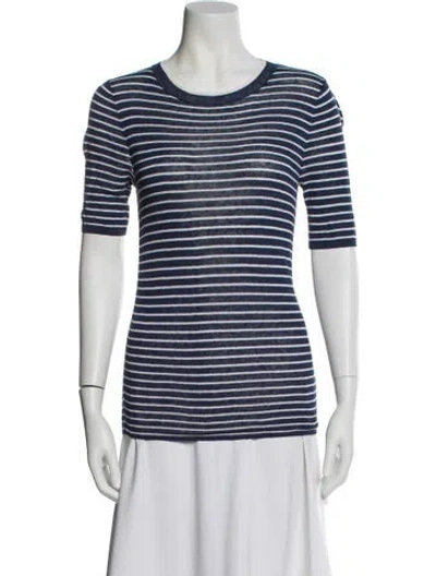 Pre-owned Theory Linen Striped Sweater In Blue