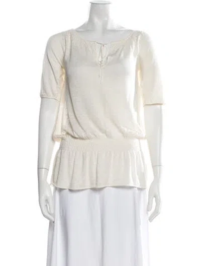 Pre-owned Theory Linen Tie Neck Sweater In White