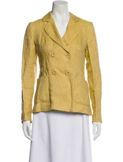 Pre-owned Theory Linen Tweed Pattern Blazer In Yellow