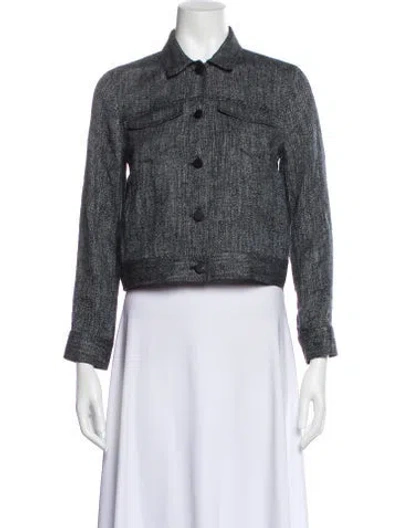 Pre-owned Theory Linen Tweed Pattern Jacket In Gray
