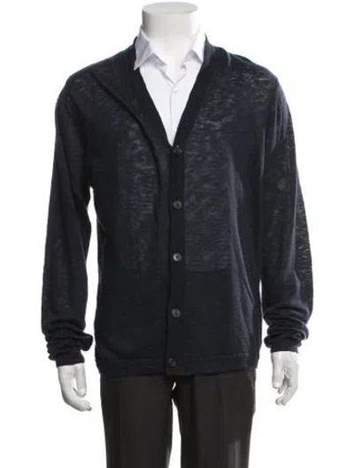 Pre-owned Theory Linen V-neck Cardigan In Blue