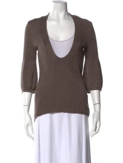 Pre-owned Theory Linen V-neck Sweater In Brown