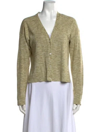 Pre-owned Theory Linen V-neck Sweater In Green