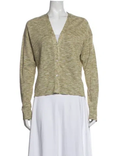 Pre-owned Theory Linen V-neck Sweater In Green