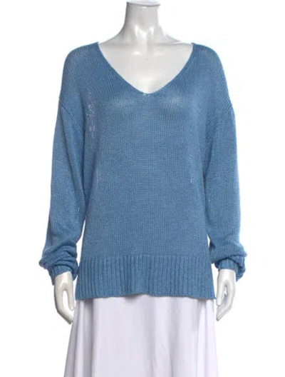 Pre-owned Theory Linen V-neck Sweater W/ Tags In Blue