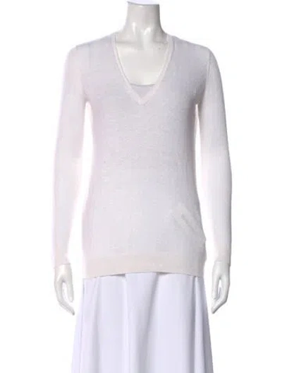 Pre-owned Theory Linen V-neck Sweater In White