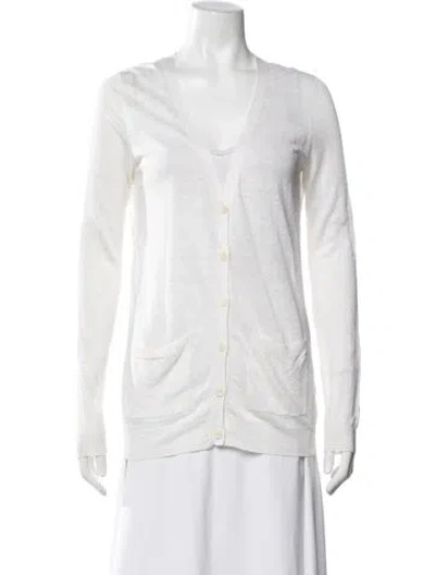 Pre-owned Theory Linen V-neck Sweater In White