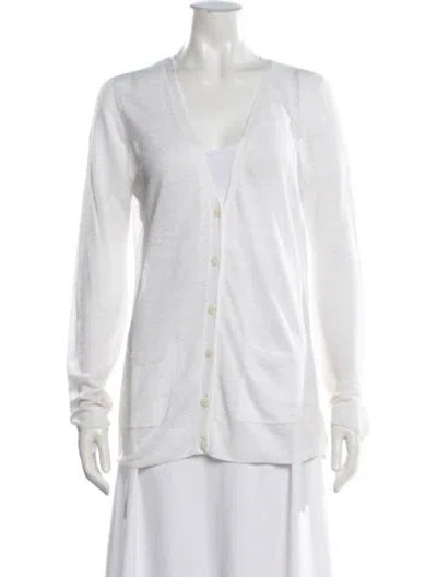Pre-owned Theory Linen V-neck Sweater In White