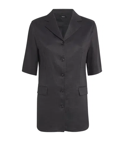 Theory Linen-blend Blazer In Black