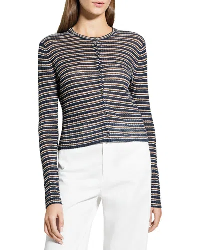 Theory Linen-blend Crop Cardigan In Multicolor