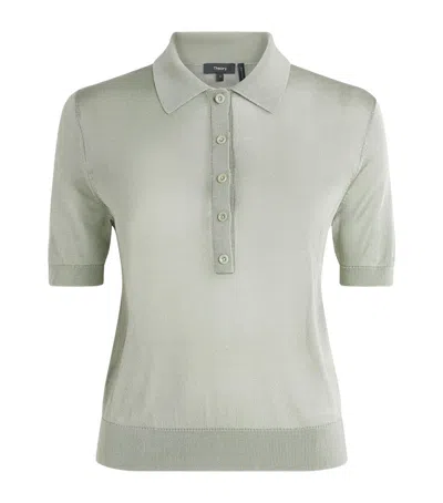 Theory Linen-blend Sheer Polo Shirt In Green